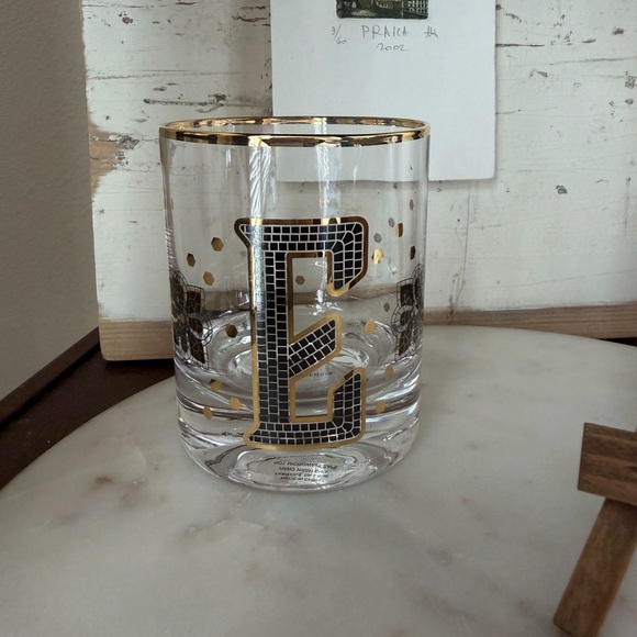 By Anthropologie Other - By Anthropologie Bistro Monogram E Tumbler 24K Gold Rim/Decals Old Fashioned